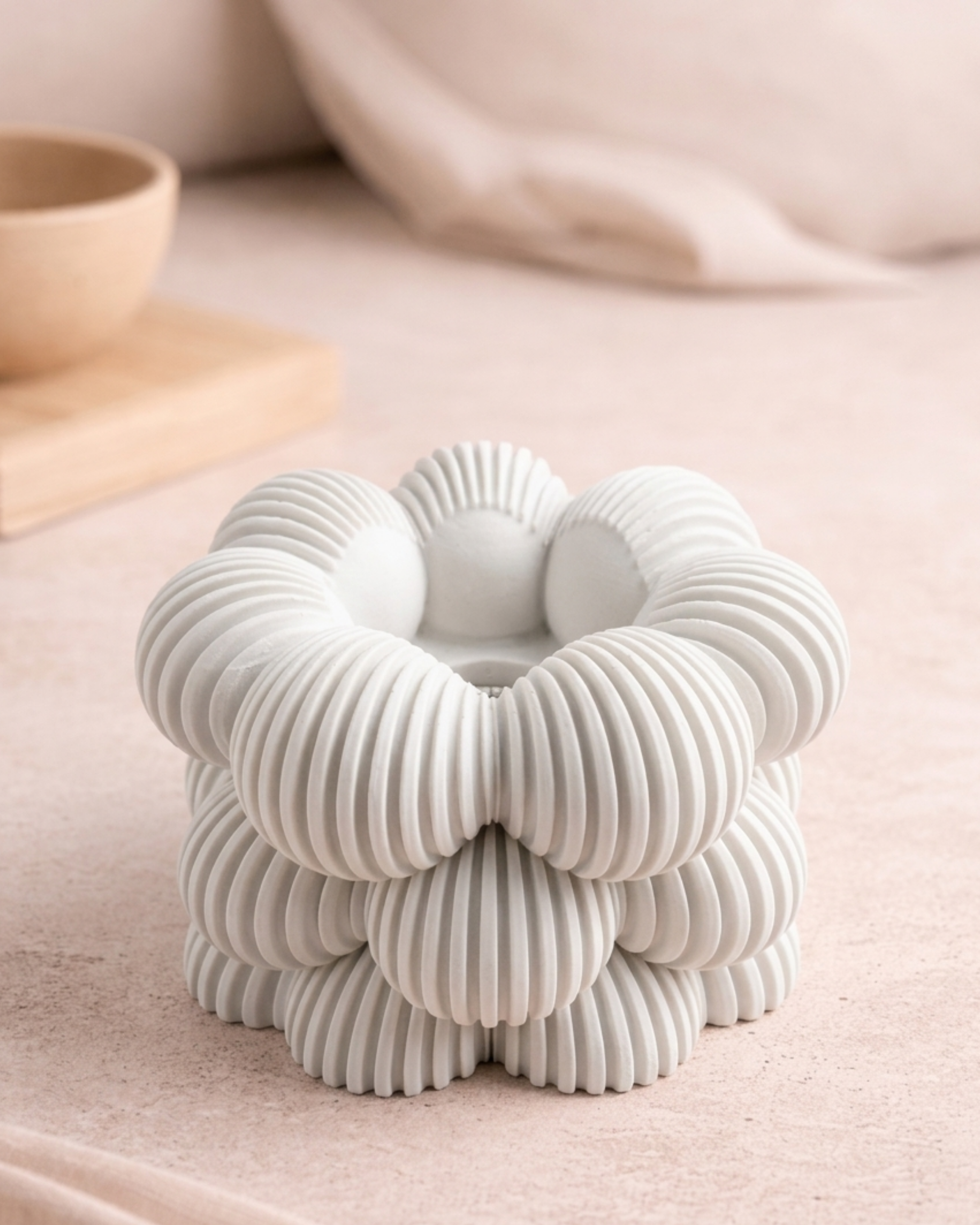 Minimalistische 3D geprinte Sora Holder in Japandi stijl voor LED waxinelicht in Cotton