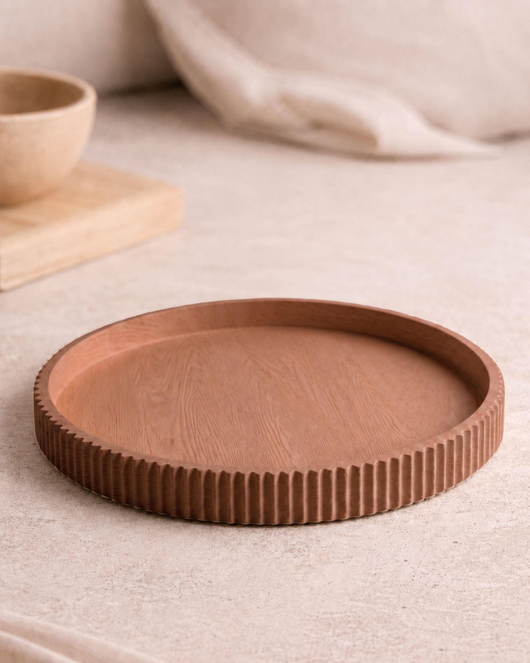 Japandi stijl Enso tray in Mocha bruin, organisch gevormd dienblad.