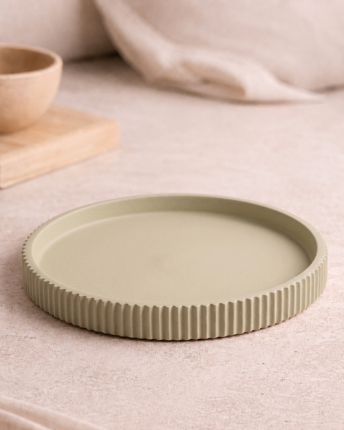 Decoratieve Enso tray in Khaki, 3D-geprint dienblad in natuurlijke tint.