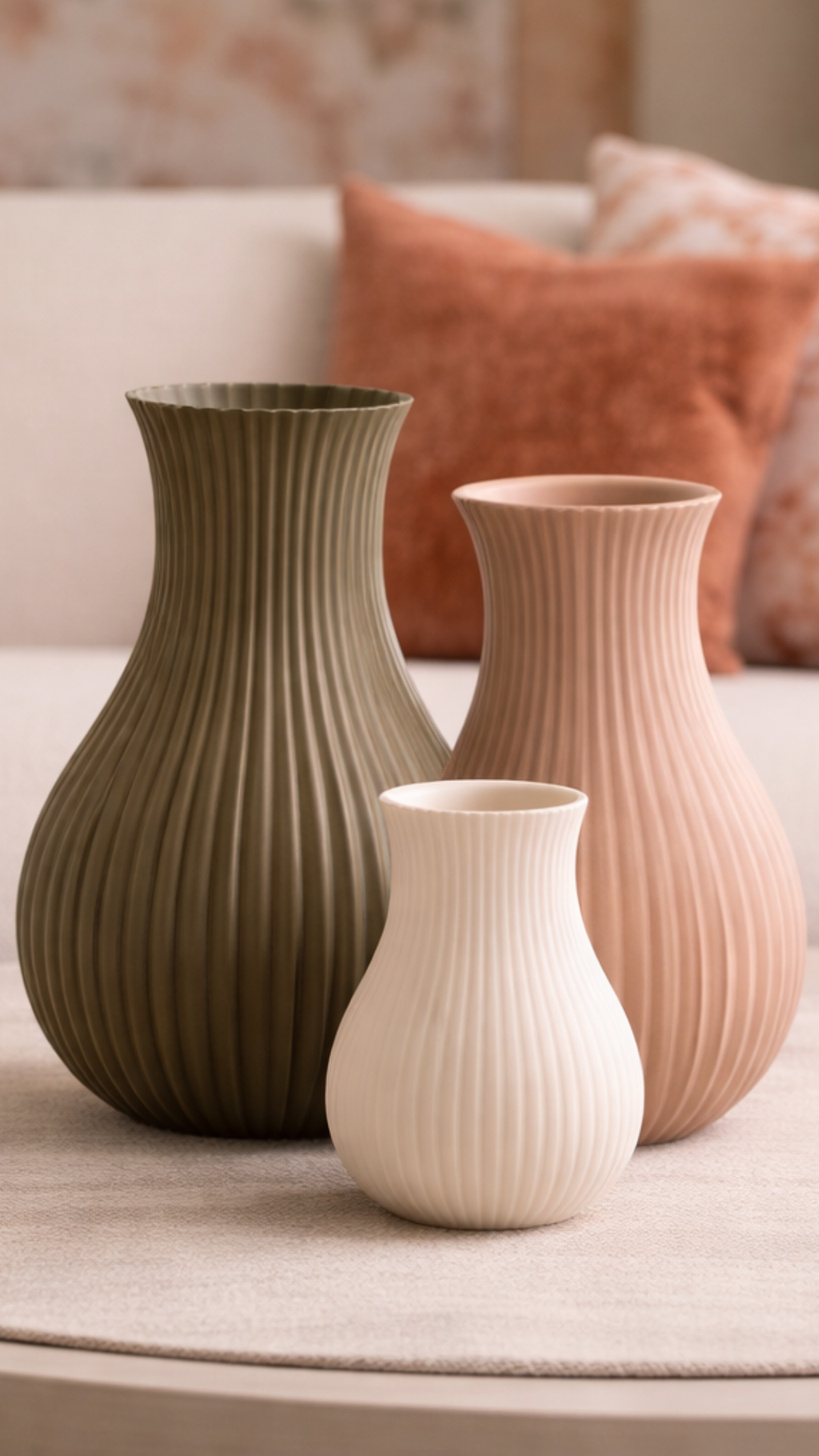 Set van drie 3D geprinte Nami vazen in Japandi stijl in een mix van kleuren